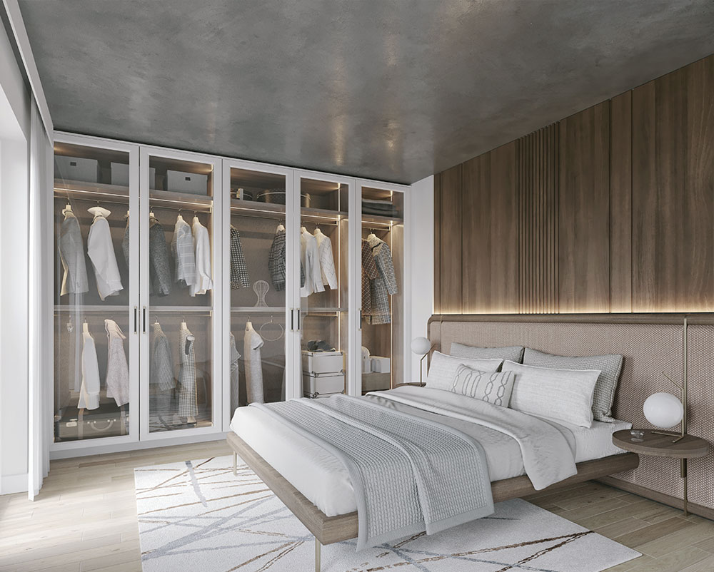 Wanddekoration im Schlafzimmer mit Beleuchtung